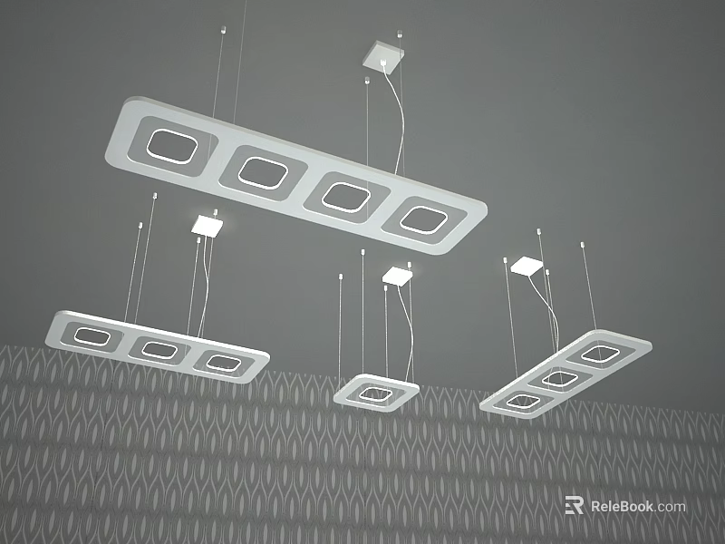 Modern White Square Pendant Lights With Frame Design Ceiling Mounted In Interior Area 3d model