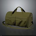 Olive Green Canvas Duffel Bag With Two Front Pockets Handle And Shoulder Strap 3d model