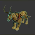 Fantasy Warrior Riding Spotted Yellow Creature With Long Horns Spiked Back Red Saddle