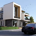 Modern Two Story Detached Villa With Large Glass Windows Balcony And Greenery Surroundings