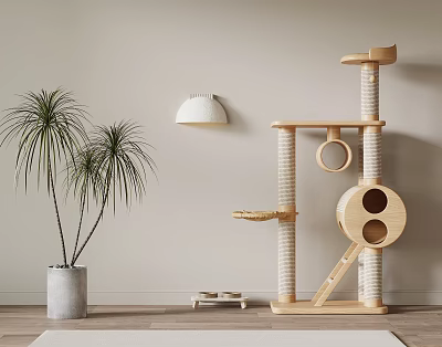 Indoor Bonsai Potted Palm Plant In White Pot With Modern Wooden Decor Elements 3d model