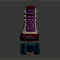 Vintage Burgundy Suede Roller Skates With Purple Blue Laces And Teal Wheels