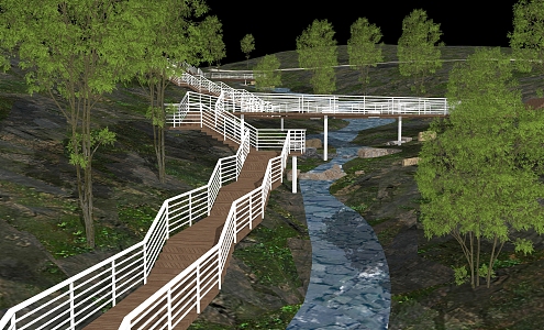 Modern Park Mountain Park Landscape Climbing Trail Plank Road Viewing Platform 3d model