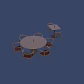 Wooden Dining Table Set With Round Main Table Six Chairs And Small Side Table Two Chairs 3d model