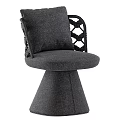 Modern Single Chair With Woven Backrest Cushioned Seat And Conical Gray Base