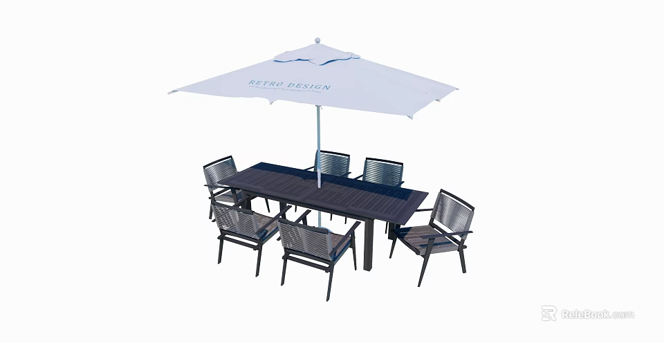 Stylish And Sturdy Outdoor Chairs With Matching Table And Metro Design Umbrella 3d model 