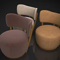 Modern Round Upholstered Sofa Stools With Curved Backrest And Wooden Frame In Three Colors
