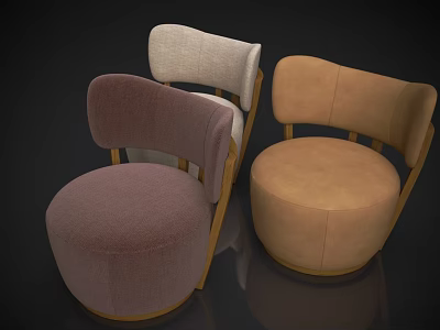 Modern Round Upholstered Sofa Stools With Curved Backrest And Wooden Frame In Three Colors 3d model