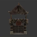 Rustic Tower Featuring Ragged Tent Like Roof With Wooden Fence Base And Stone Foundation