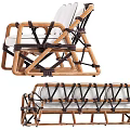 Modern Outdoor Sofa with Rattan Frame Woven Straps and Brown White Cushions