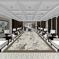 Elegant Hotel Public Lounge With Comfortable Sofas Side Tables And Decorative Paintings 3d model