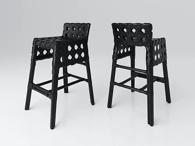 Modern Black Bar Stools With Perforated Backrest And Sturdy Design 3d model
