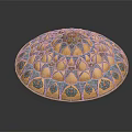 Traditional Circular Decoration In Yellow Blue With Intricate Geometric Patterns And Floral Designs