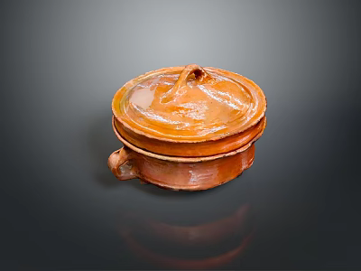 Handcrafted Brown Ceramic Sculpture Container With Lid And Handle 3d model