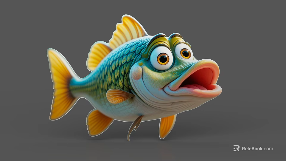 Colorful Cartoon Fish With Big Eyes Open Mouth And Vibrant Scales 3d model 