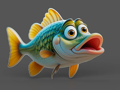 Colorful Cartoon Fish With Big Eyes Open Mouth And Vibrant Scales 3d model