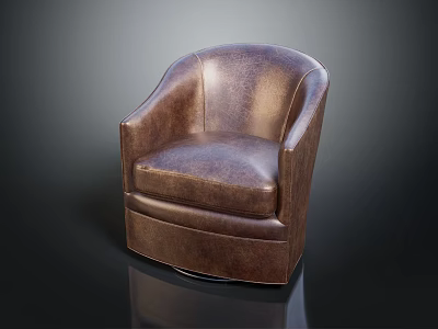 Elegant Brown Leather Single Sofa with Curved Arms for Modern Interior Design 3d model