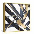 Modern Geometric Decorative Paintings With Black White Gold Patterns And Golden Frames 3d model