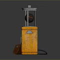 Vintage Industrial Equipment With Orange Textured Box Base Circular Metal Top Component And Black Cable