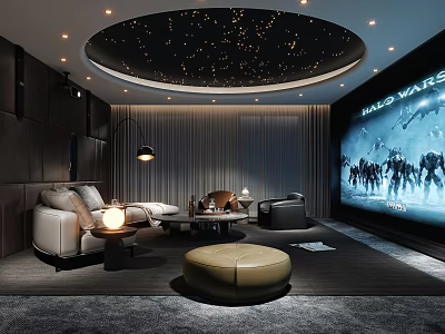 Modern Home Theater Interior With Starry Ceiling And Comfortable Sofas 3d model