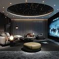 Modern Home Theater Interior With Starry Ceiling And Comfortable Sofas 3d model