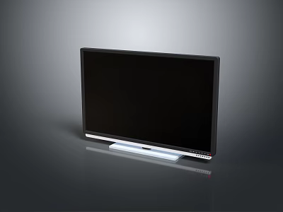Sleek Black Flat Screen TV with White Base on Gray Minimalist Background 3d model