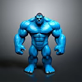 Blue Muscular Humanoid Figure Standing Pose Against Gray Gradient Background With Black Reflective Floor