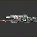 Detailed Sci Fi Spaceship Model With Metallic Gray Orange Mechanical Structure And Cockpit 3d model