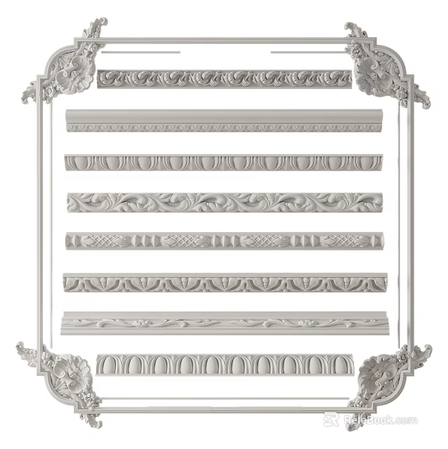 Decorative Gypsum Molding With Various Ornamental Patterns For Home Interior Decoration 3d model 