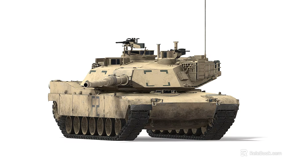 Military Tank With Desert Tan Color Main Gun Turret And Machine Gun 3d model 