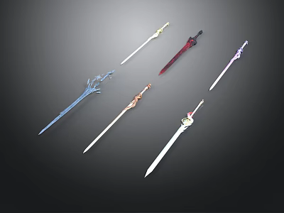 Decorative Swords Display With Colored Blades And Ornate Hilt Details 3d model