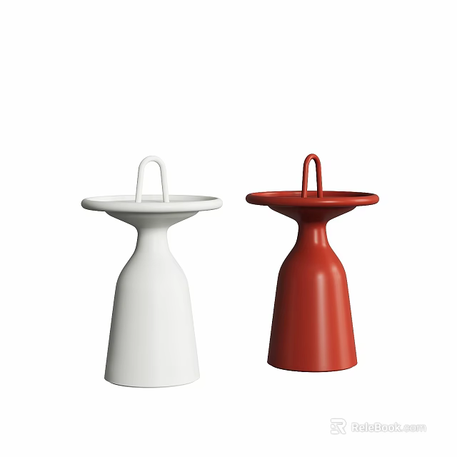 Modern Sculptural Side Tables Featuring White Red Colors Round Tabletop And Loop Handle 3d model