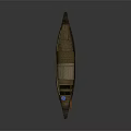 Traditional Wooden Water Transport Vessel With Bamboo Canopy Blue Container And Oar