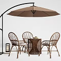 Outdoor Rattan Table And Chairs Set With Brown Cantilever Umbrella And Lantern