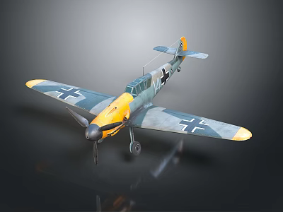 WWII German Fighter Model With Yellow Green Gray Color Cross Markings Propeller And Landing Gear 3d model