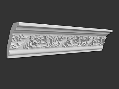 White Decorative Architectural Component with Intricate Carved Floral Motifs and Curved Scrolls 3d model