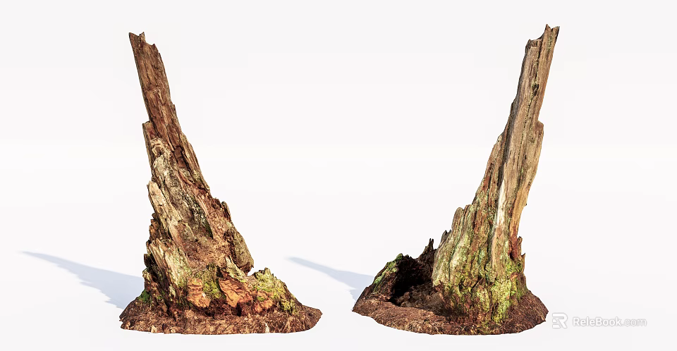 Natural Stone And Wood Weathered Tree Stumps With Rustic Textured Surfaces 3d model 