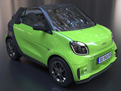 Green Smart Convertible Car With Modern Compact Exterior Design And Black Roof 3d model