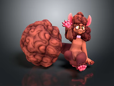 Cute 3D Game Character With Curly Brown Fur Pink Ears Glasses And Large Bumpy Sphere 3d model