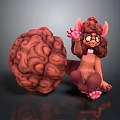 Cute 3D Game Character With Curly Brown Fur Pink Ears Glasses And Large Bumpy Sphere
