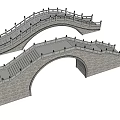White Stone Landscape Bridge Design With Double Arch Railing And Steps 3d model