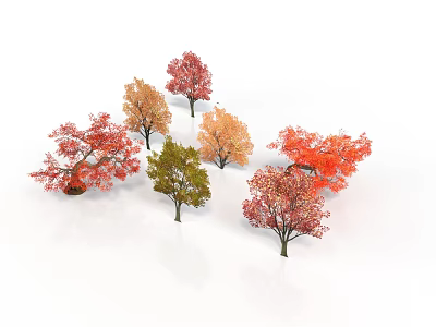 Vibrant Trees With Different Colored Red Orange Yellow Green Leaves On White Background 3d model