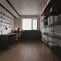 Modern Study Room With Dark Desk Bookshelves And