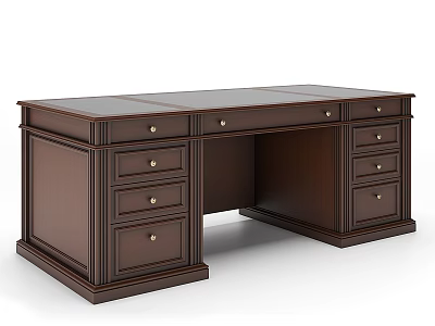 Dark Brown Wooden Desk With Multiple Drawers And Traditional Classic Design 3d model