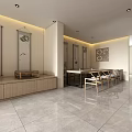 Modern Beauty Salon Interior With Wooden Table Stools Green Plants Long Corridor And Cabinets