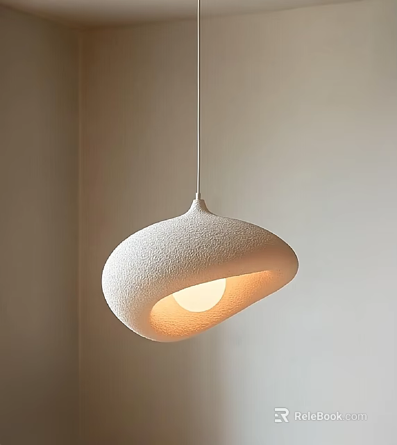 Modern White Textured Pendant Light with Unique Curved Shape and Warm Glow in Minimalist Interior 3d model 