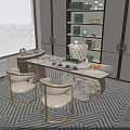 Elegant Tea Table And Chairs Set With Marble Top Golden Legs In Modern Interior