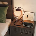 Stylish Bedroom Nightstand With Modern Lamp Astronaut Figurine Radio And Framed Artwork