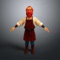 3D Man Character with Red Beard Apron White Shirt Blue Pants and Brown Boots