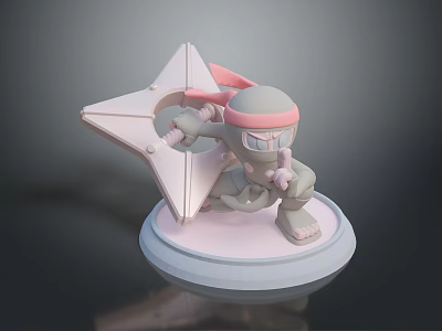 Game Movie Character Ninja Turtle with Pink Headband Holding Star Shaped Weapon on White Base 3d model